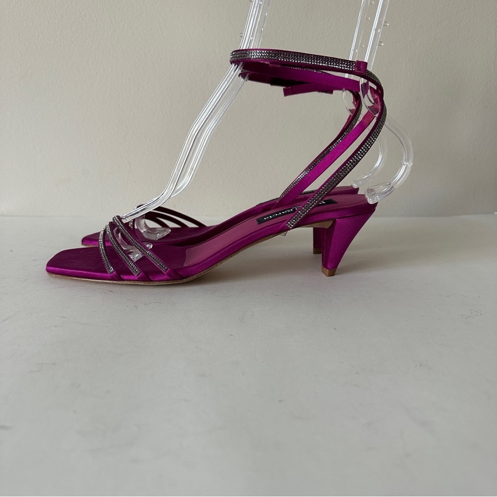 Pedro Garcia Magenta Satin Strappy Kitten Heel Sandals